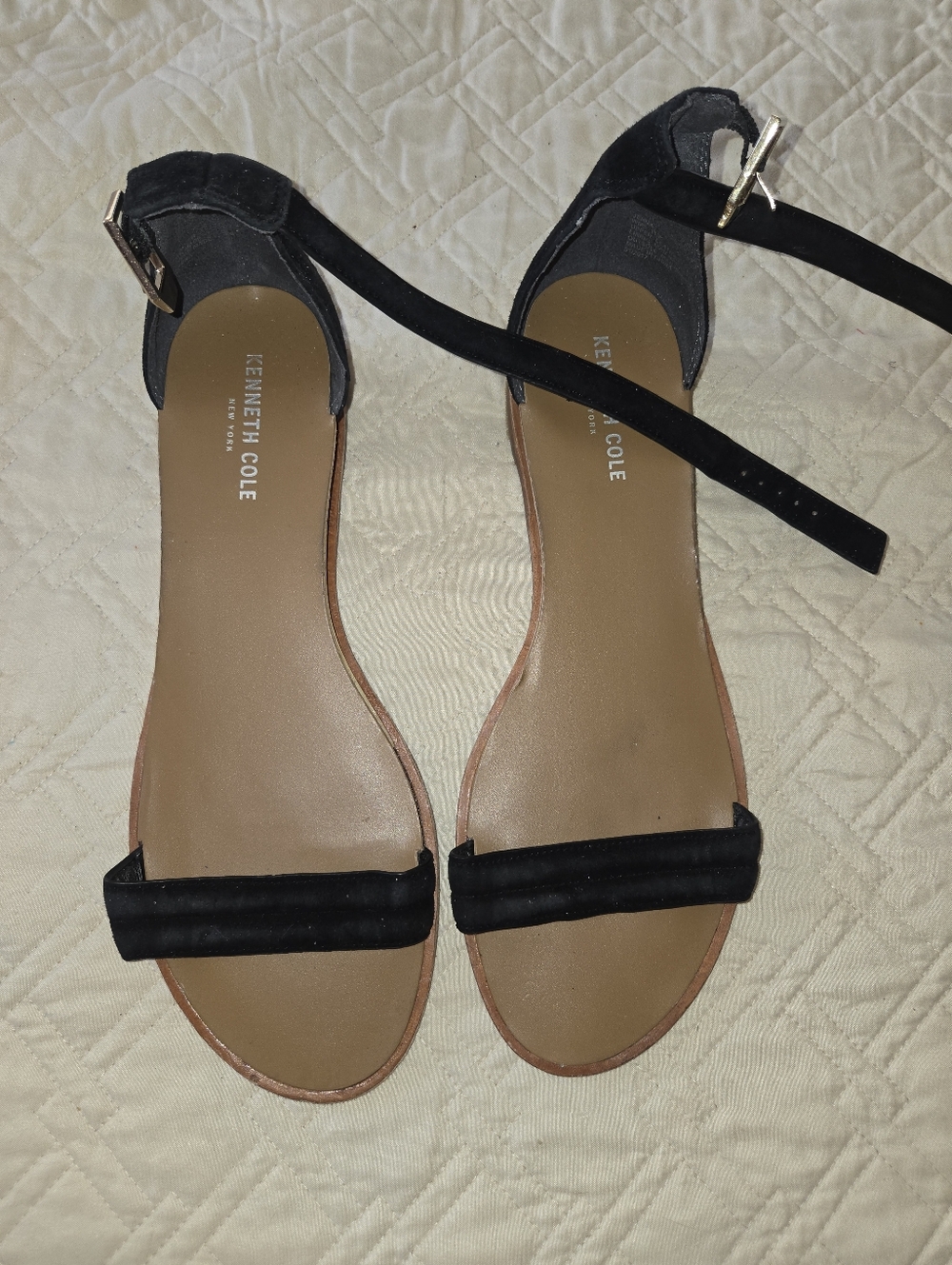 Kenneth Cole Black Ankle-Strap Flat Sandals
